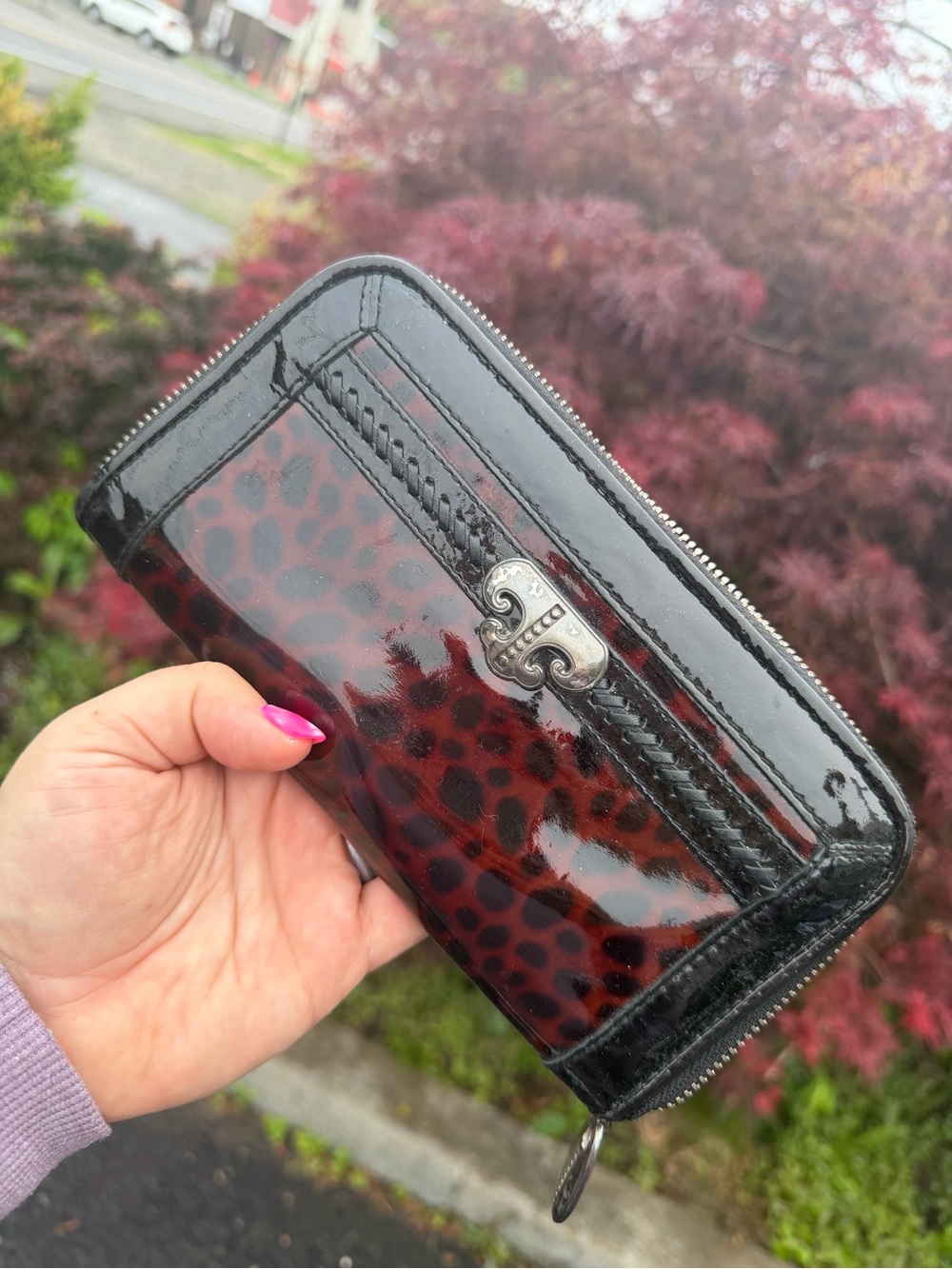 Brighton Aristocrat Black leopard print collection Patent Zip Wallet